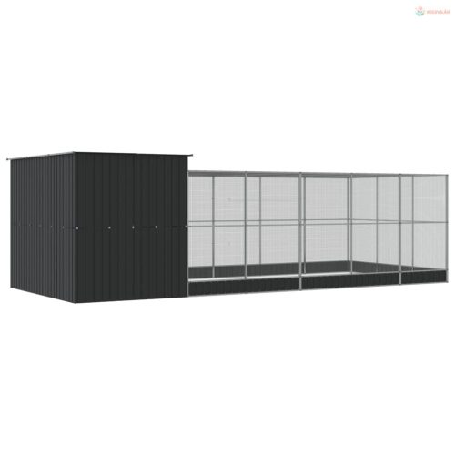 Ezüstszínű acél madárház bővítménnyel 704 x 303 x 216 cm