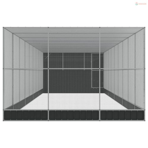 Ezüstszínű acél madárház bővítménnyel 1118 x 303 x 216 cm