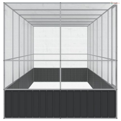 Ezüstszínű acél madárház bővítménnyel 625x207x212 cm