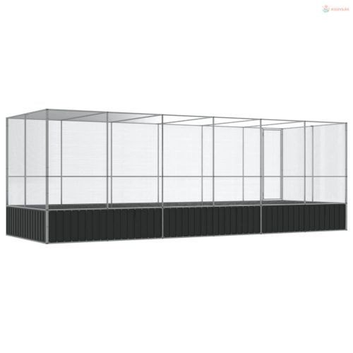 Ezüstszínű acél madárház bővítménnyel 625x207x212 cm