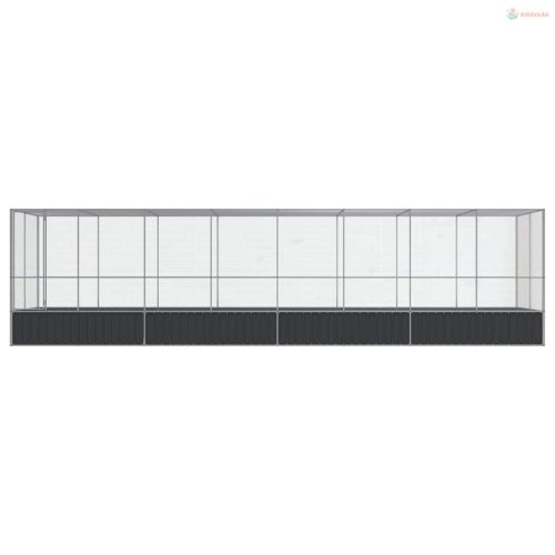 Ezüstszínű acél madárház bővítménnyel 832x207x212 cm