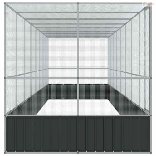 Ezüstszínű acél madárház bővítménnyel 832x207x212 cm