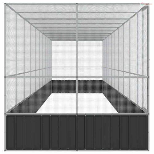 Ezüstszínű acél madárház bővítménnyel 1039x207x212 cm