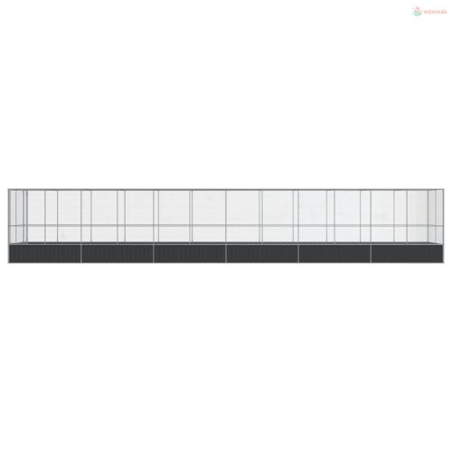 Ezüstszínű acél madárház bővítménnyel 1246x207x212 cm