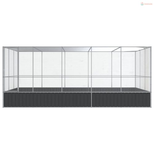 Ezüstszínű acél madárház bővítménnyel 518x307x212 cm