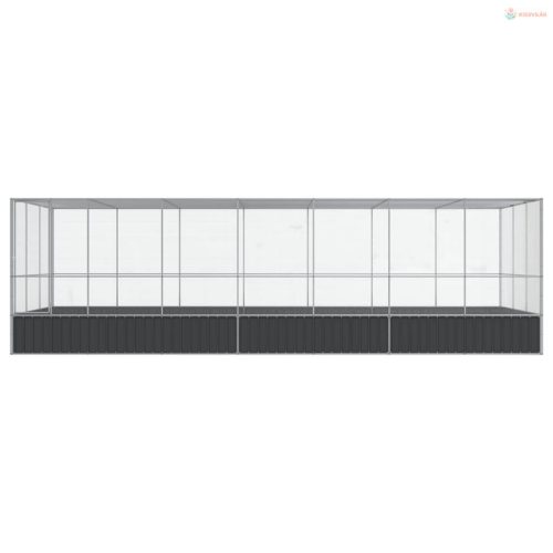 Ezüstszínű acél madárház bővítménnyel 725x307x212 cm