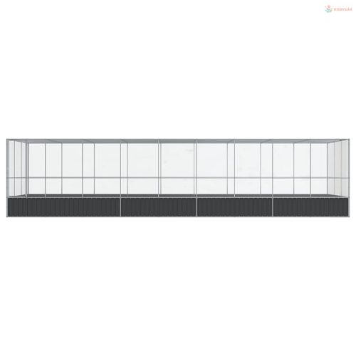 Ezüstszínű acél madárház bővítménnyel 932x307x212 cm