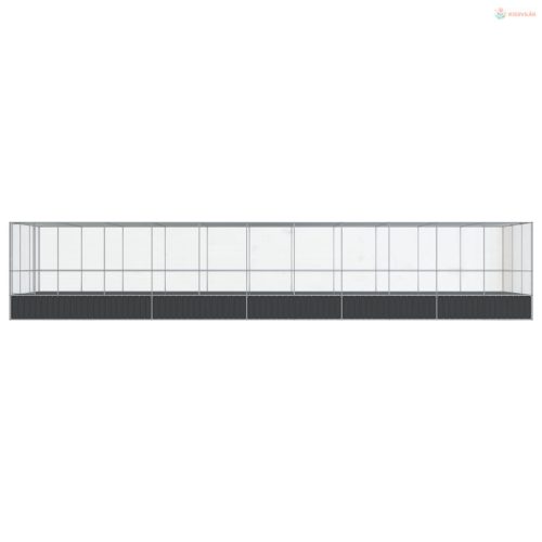 Ezüstszínű acél madárház bővítménnyel 1139x307x212 cm