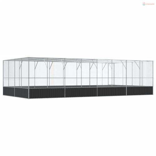 Ezüstszínű acél madárház bővítménnyel 832x414x212 cm