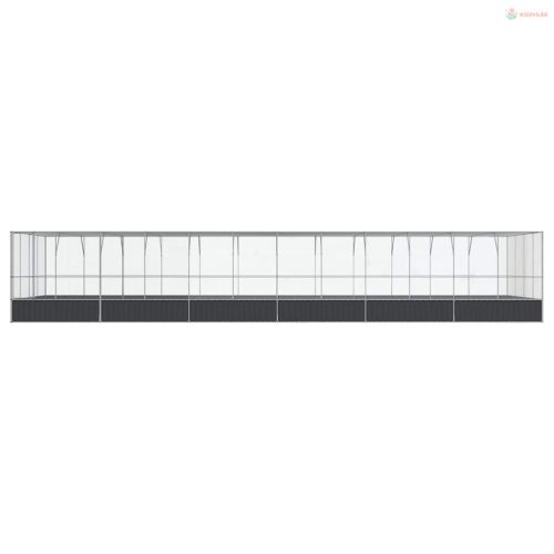 Ezüstszínű acél madárház bővítménnyel 1246x414x212 cm