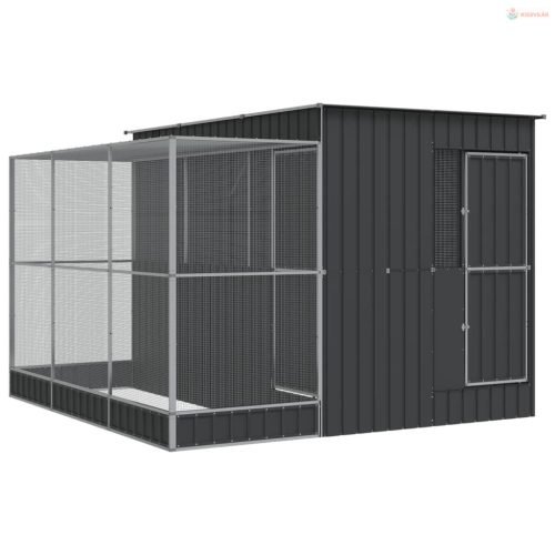 Ezüst színű acél madárház kiterjesztésekkel 290 x 303 x 216 cm