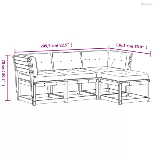 4 részes tömör fenyőfa kerti ülőgarnitúra párnákkal