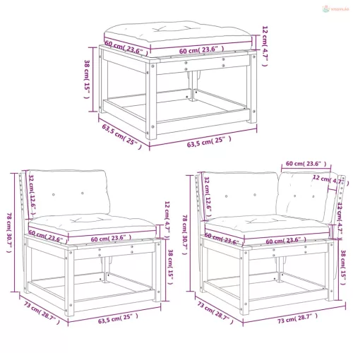 4 részes tömör fenyőfa kerti ülőgarnitúra párnákkal