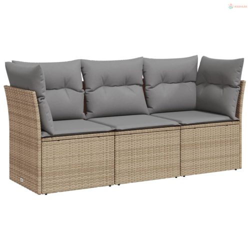 3 részes bézs polyrattan kerti ülőgarnitúra párnákkal