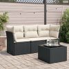 4 részes fekete polyrattan kerti ülőgarnitúra párnákkal
