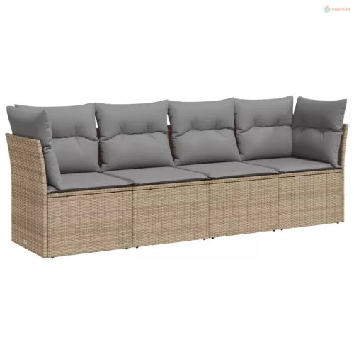 4 részes bézs polyrattan kerti ülőgarnitúra párnákkal