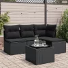 5 részes fekete polyrattan kerti kanapészett párnákkal