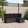 4 részes fekete polyrattan kerti ülőgarnitúra párnákkal