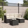 5 részes fekete polyrattan kerti kanapészett párnákkal