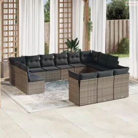   13 részes szürke polyrattan kerti ülőgarnitúra párnákkal