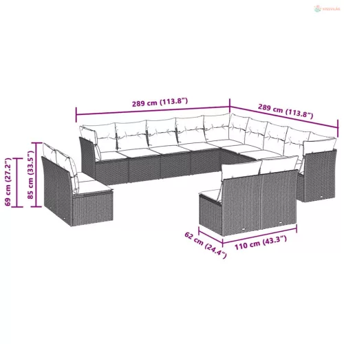 13 részes világosszürke polyrattan kerti ülőgarnitúra párnákkal