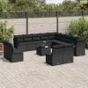 14 részes fekete polyrattan kerti ülőgarnitúra párnákkal