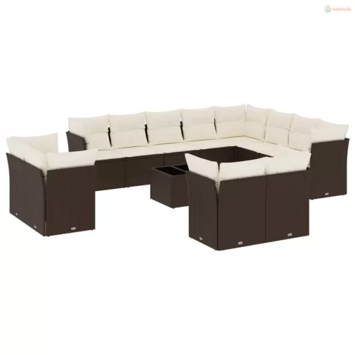 13 részes barna polyrattan kerti ülőgarnitúra párnákkal