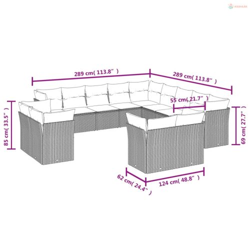 13 részes bézs polyrattan kerti ülőgarnitúra párnákkal