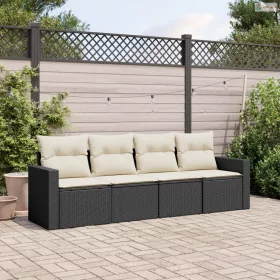   4 részes fekete polyrattan kerti ülőgarnitúra párnákkal