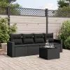 5 részes fekete polyrattan kerti kanapészett párnákkal