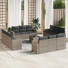   13 részes szürke polyrattan kerti ülőgarnitúra párnákkal