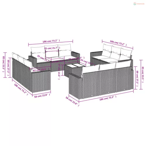 13 részes világosszürke polyrattan kerti ülőgarnitúra párnákkal