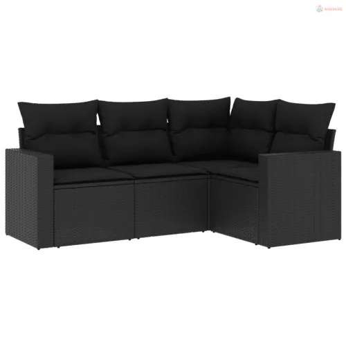 4 részes fekete polyrattan kerti ülőgarnitúra párnákkal
