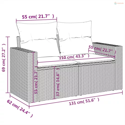 4 részes fekete polyrattan kerti ülőgarnitúra párnákkal