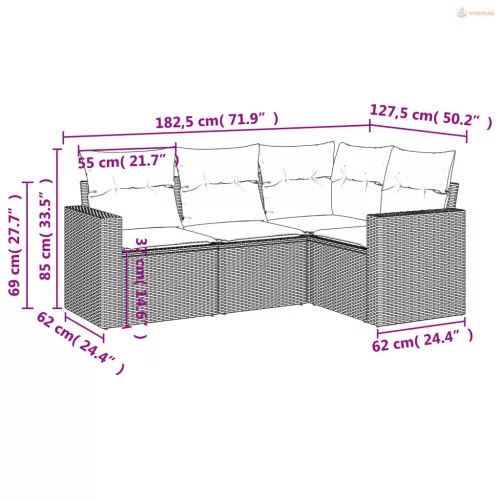 4 részes bézs polyrattan kerti ülőgarnitúra párnákkal