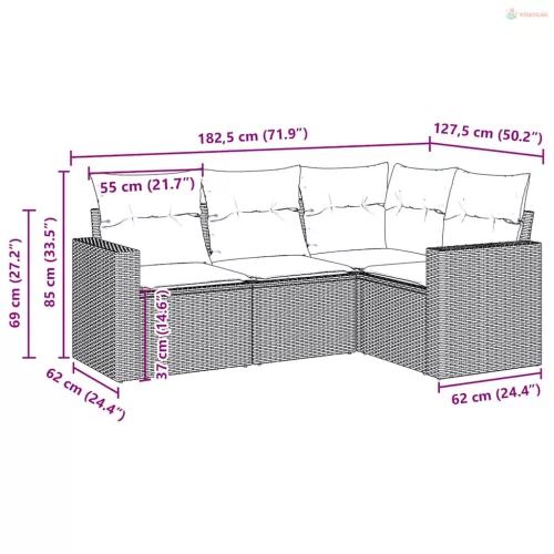4 részes barna polyrattan kerti ülőgarnitúra párnákkal
