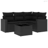 5 részes fekete polyrattan kerti kanapészett párnákkal