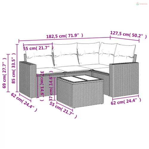 5 részes barna polyrattan kerti ülőgarnitúra párnával