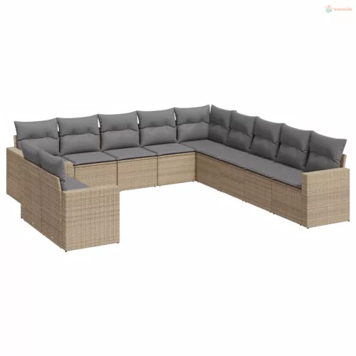 11 részes bézs polyrattan kerti ülőgarnitúra párnákkal