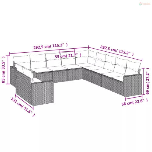 11 részes szürke polyrattan kerti ülőgarnitúra párnákkal