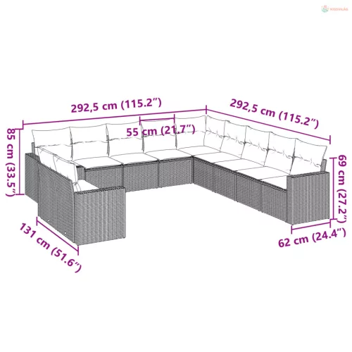 11 részes barna polyrattan kerti ülőgarnitúra párnákkal