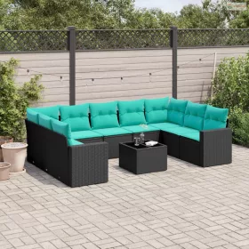   10 részes fekete polyrattan kerti ülőgarnitúra párnával