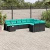 10 részes fekete polyrattan kerti ülőgarnitúra párnával
