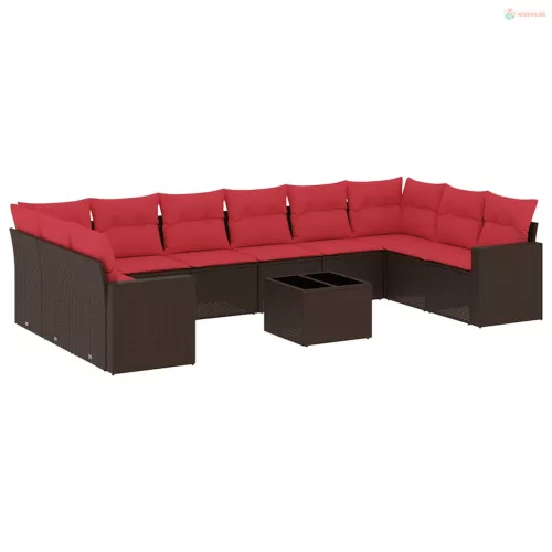 11 részes barna polyrattan kerti ülőgarnitúra párnákkal