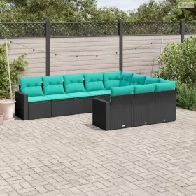   10 részes fekete polyrattan kerti ülőgarnitúra párnával