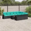 11 részes fekete polyrattan kerti ülőgarnitúra párnákkal