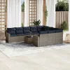 11 részes szürke polyrattan kerti ülőgarnitúra párnákkal