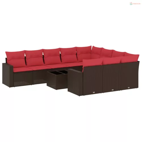 11 részes barna polyrattan kerti ülőgarnitúra párnákkal