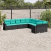 10 részes fekete polyrattan kerti ülőgarnitúra párnával