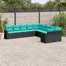   10 részes fekete polyrattan kerti ülőgarnitúra párnával